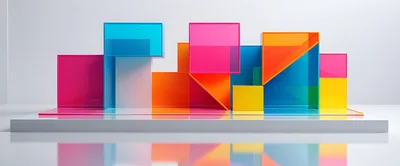 Abstract Geometric Glass Shapes On A White Platform