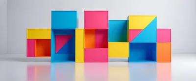 Abstract Geometric Shelving Unit With Colorful Modular Cubes
