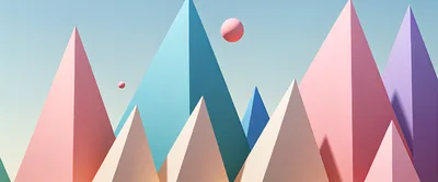 Abstract 3D Geometric Mountain Landscape With Floating Spheres