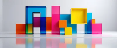 Abstract Geometric Composition Of Colorful Translucent Cubes