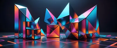 Abstract Geometric Crystal Structures With Neon Lighting
