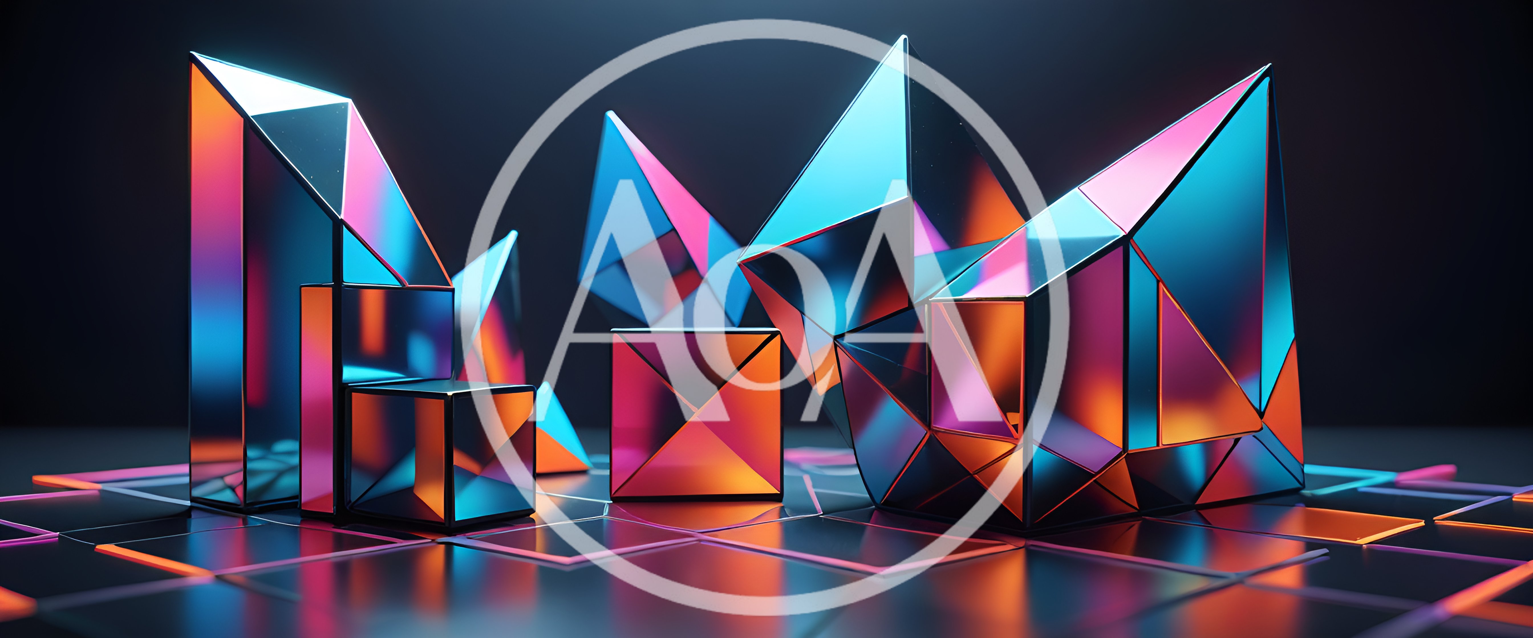 Abstract Geometric Crystal Structures With Neon Lighting
