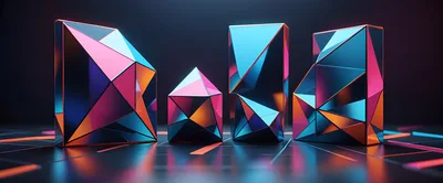 Abstract Geometric Crystal Structures With Neon Lighting