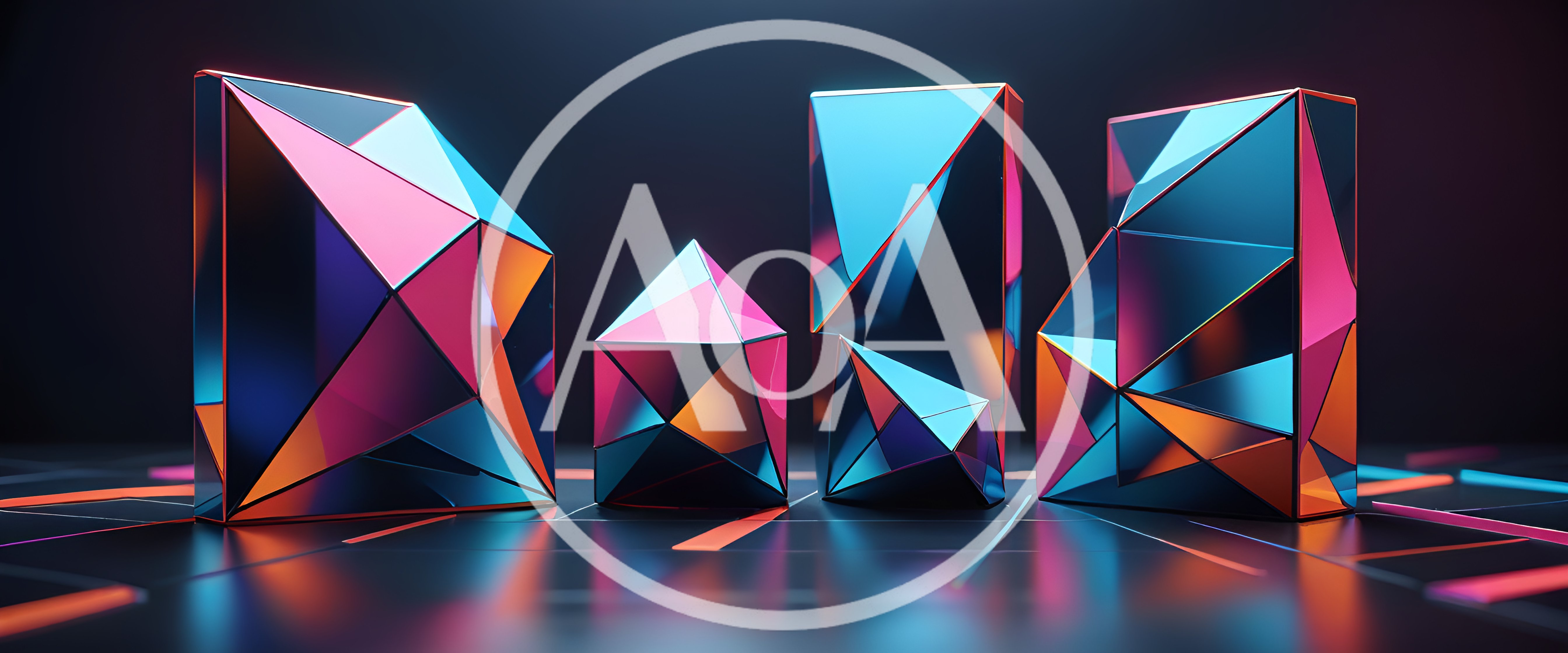 Abstract Geometric Crystal Structures With Neon Lighting