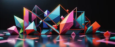 Abstract Geometric 3D Shapes With Vibrant Neon Lighting