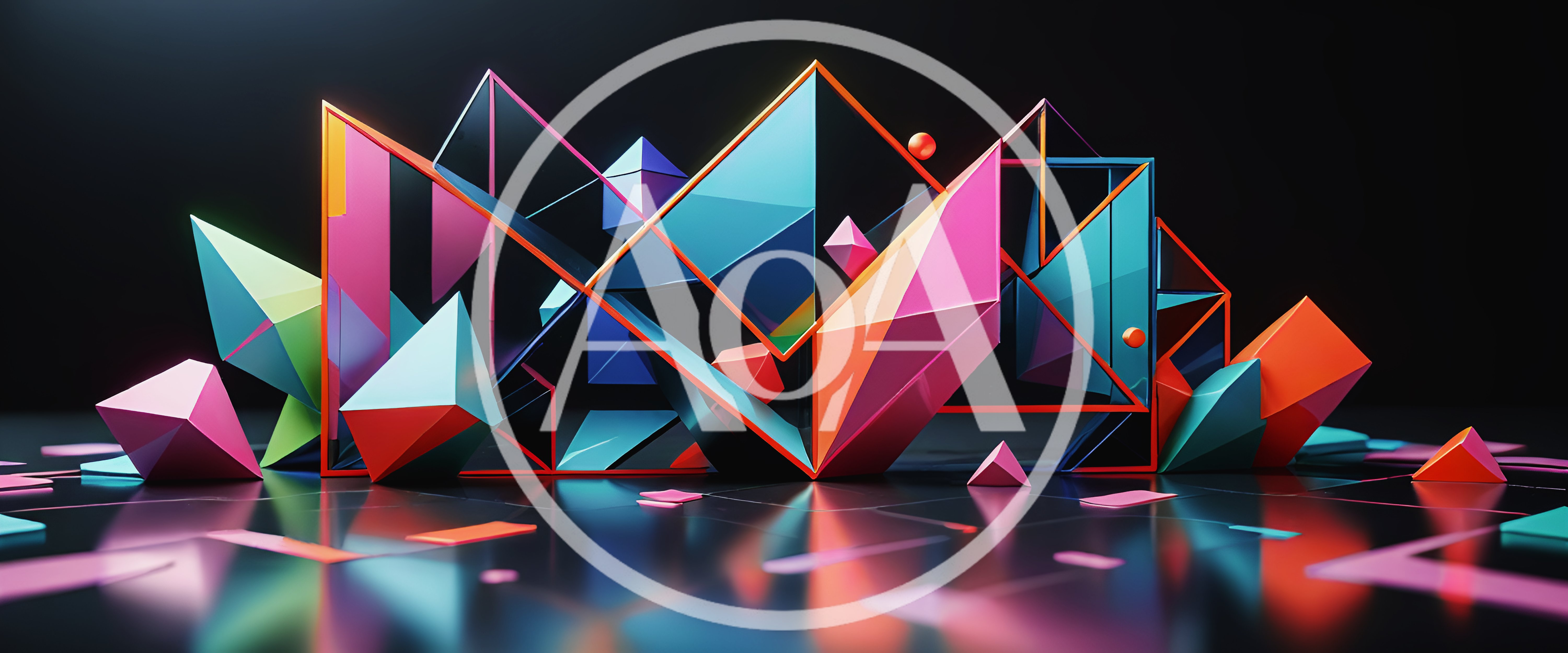 Abstract Geometric 3D Shapes With Vibrant Neon Lighting
