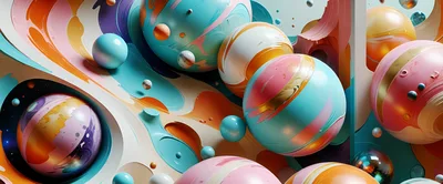 Abstract 3D Spheres With Fluid Paint Swirls