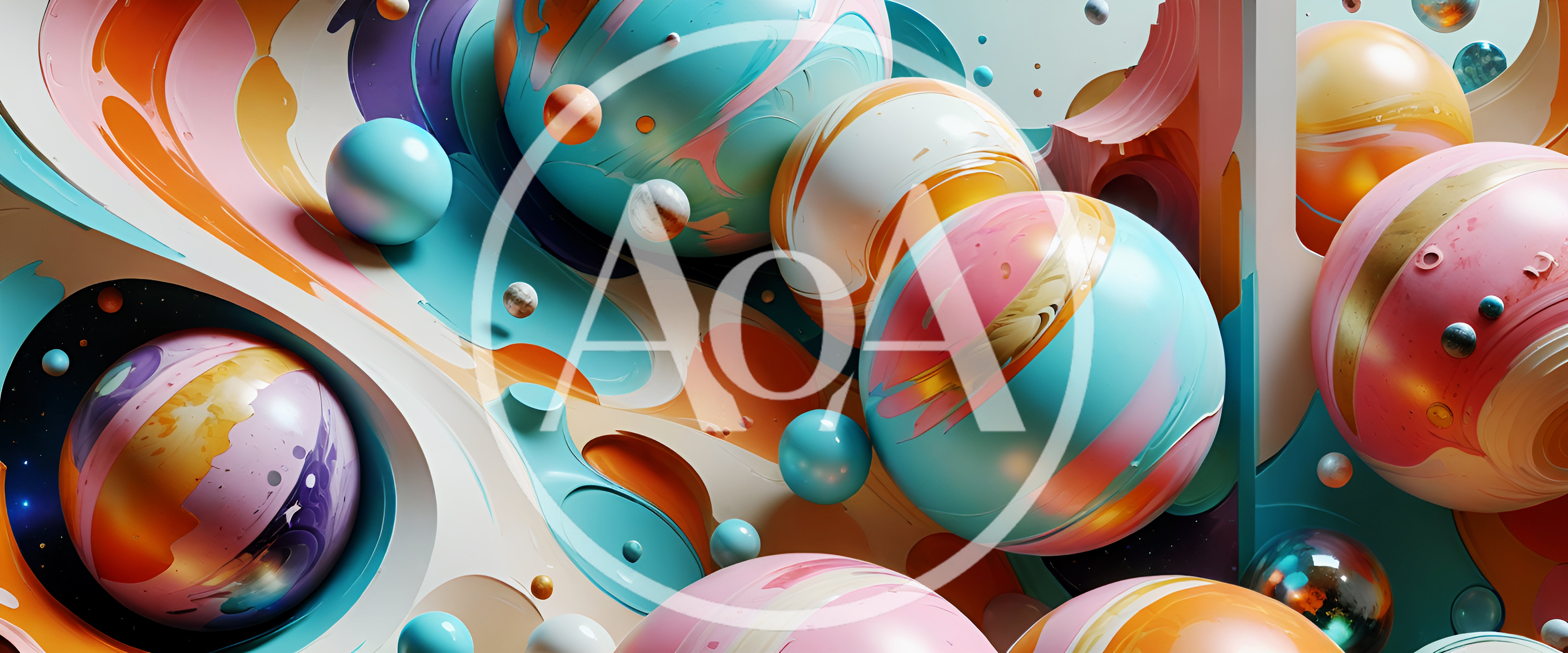 Abstract 3D Spheres With Fluid Paint Swirls