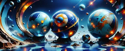 Surreal Cosmic Landscape With Three Floating Spheres