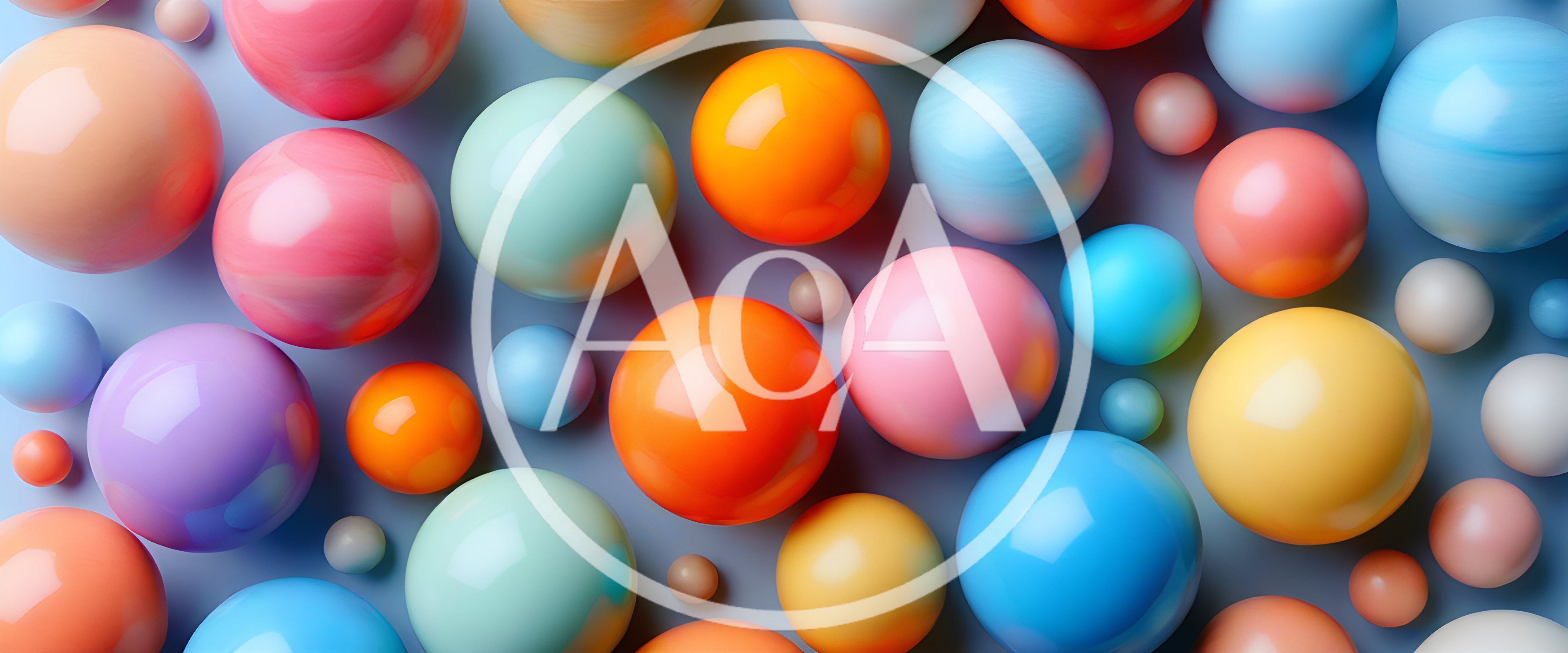 Colorful Glossy Spheres Arranged On A Blue Background
