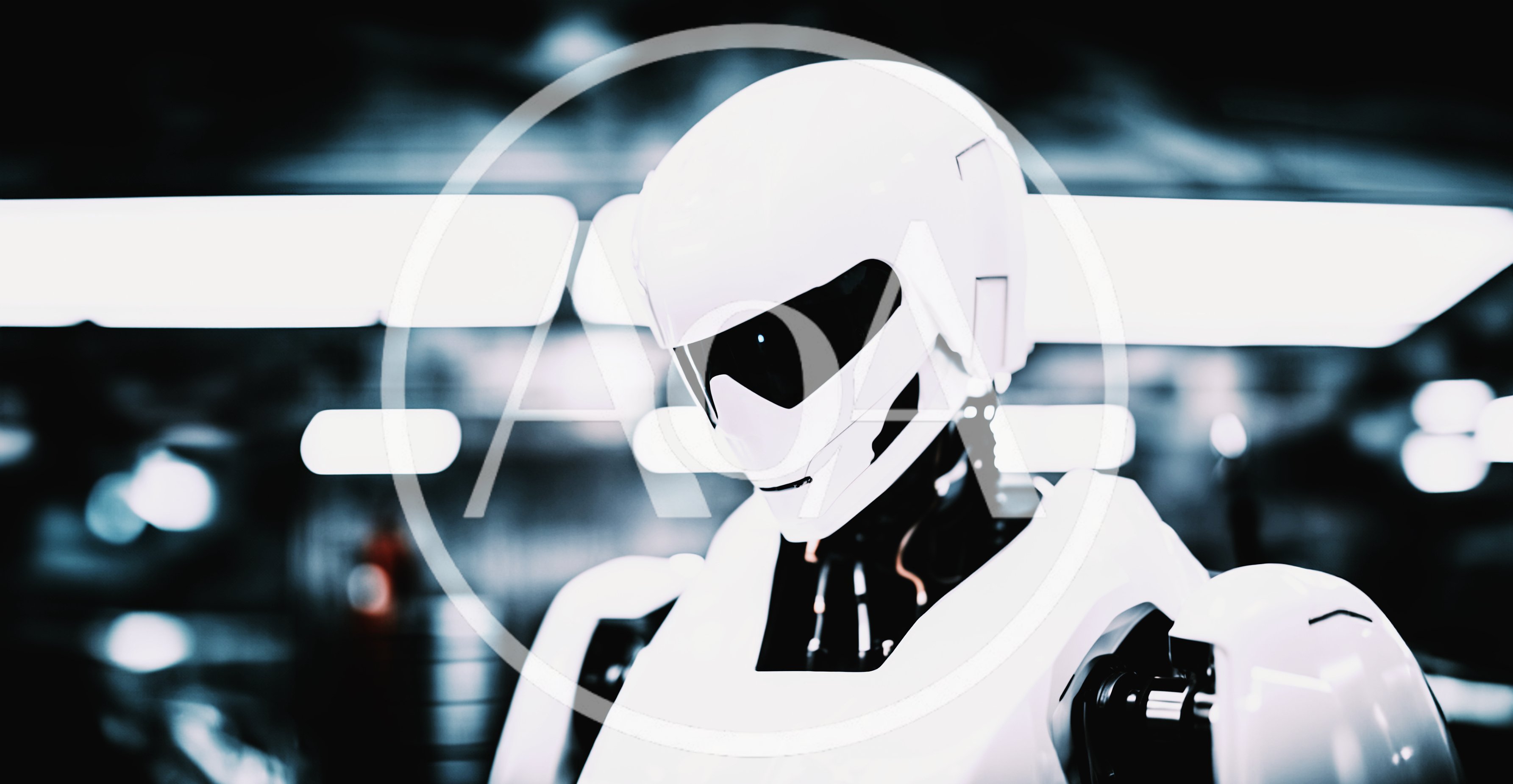 Futuristic Humanoid Robot Standing In A High Tech Laboratory