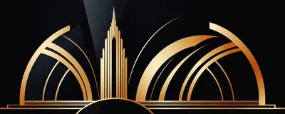 Art Deco Style Golden Skyscraper Architectural Illustration