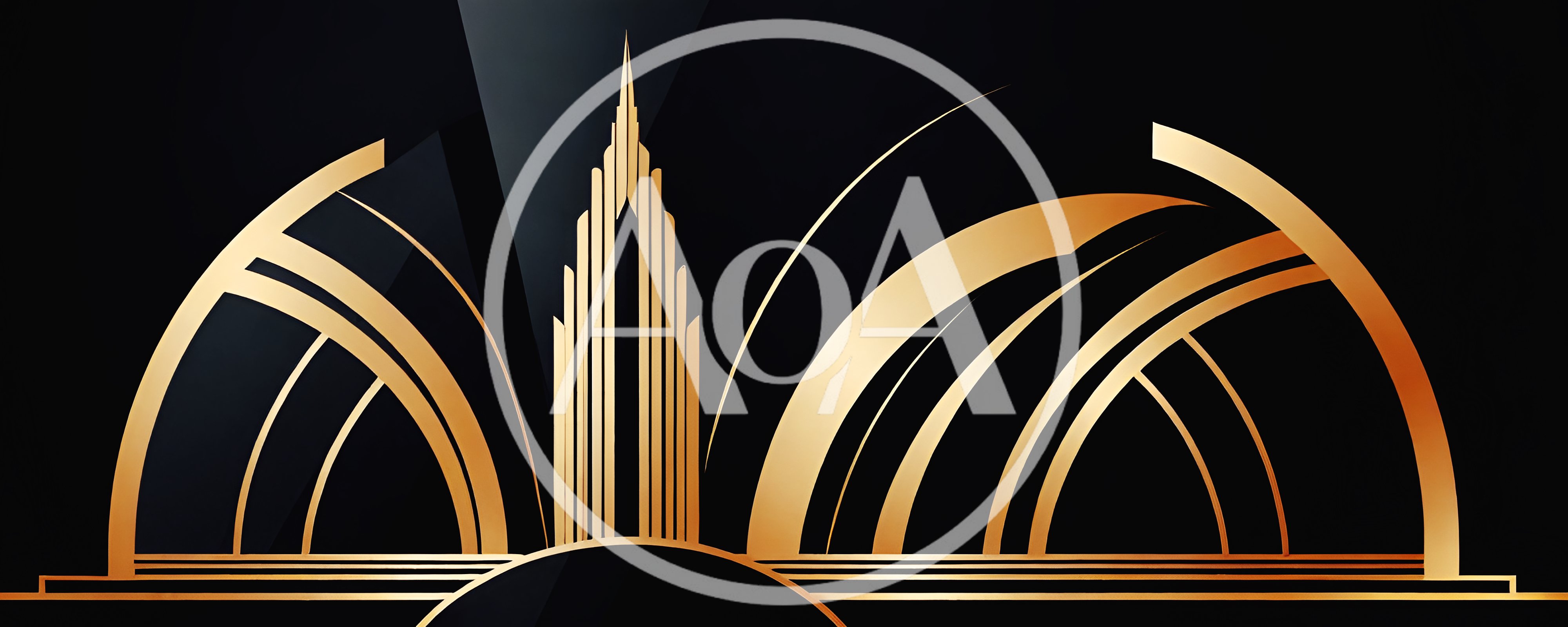 Art Deco Style Golden Skyscraper Architectural Illustration
