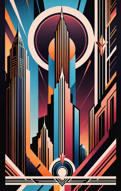 Art Deco Style Skyscraper Cityscape Illustration