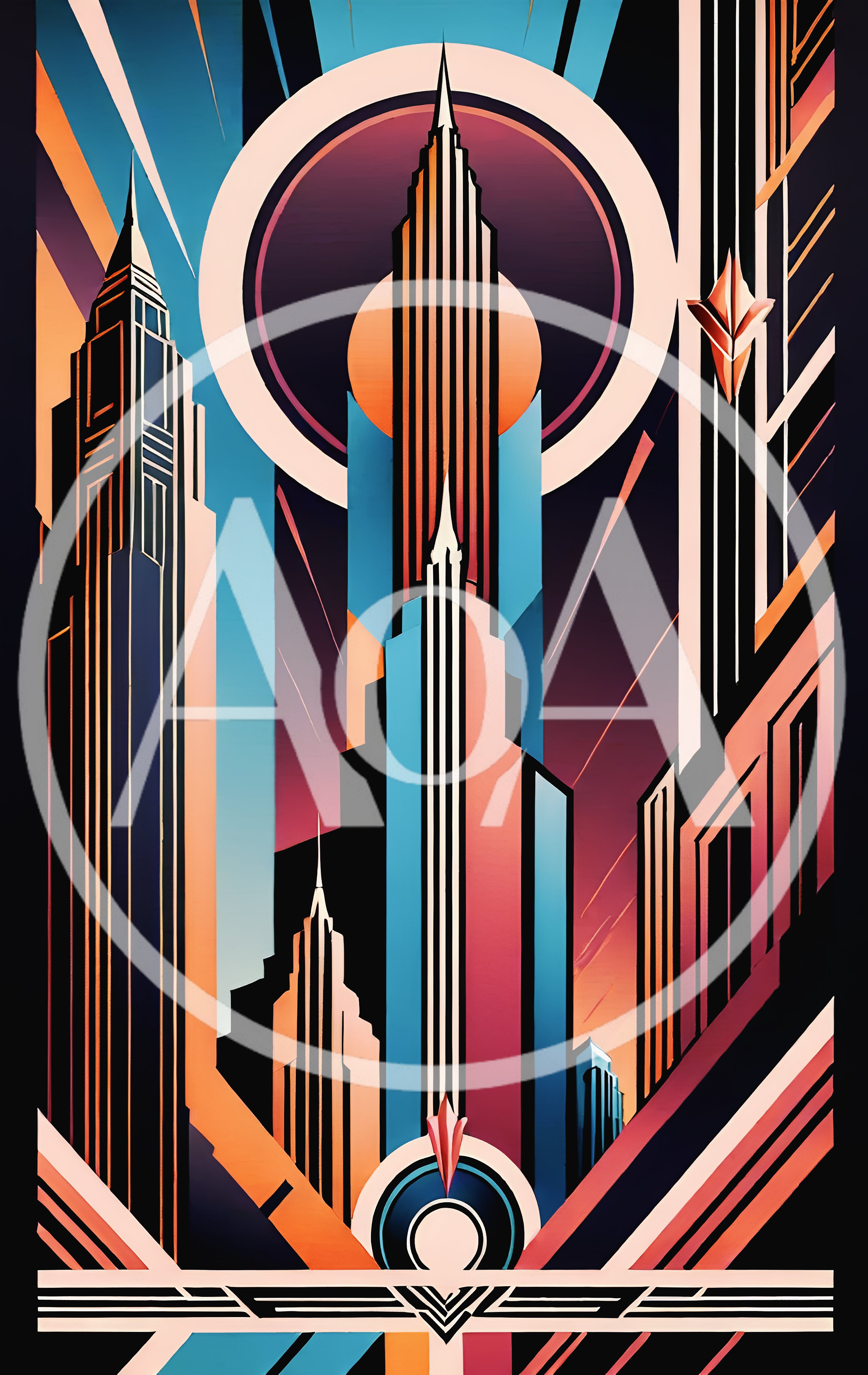 Art Deco Style Skyscraper Cityscape Illustration