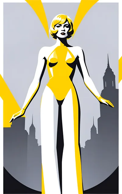 Stylized Art Deco Illustration Of A Woman In Yellow