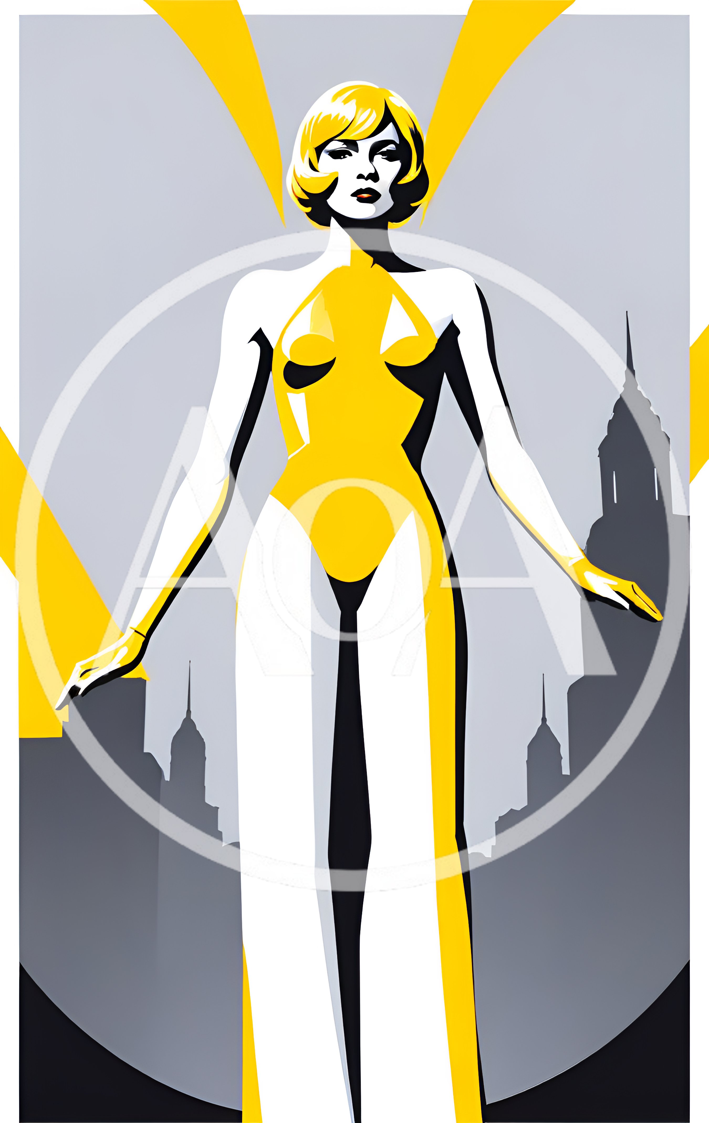 Stylized Art Deco Illustration Of A Woman In Yellow