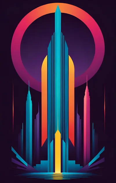 Art Deco Style Futuristic Cityscape Illustration