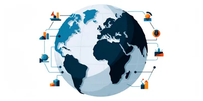 Global Business Data Visualization With Connected Infographic Icons