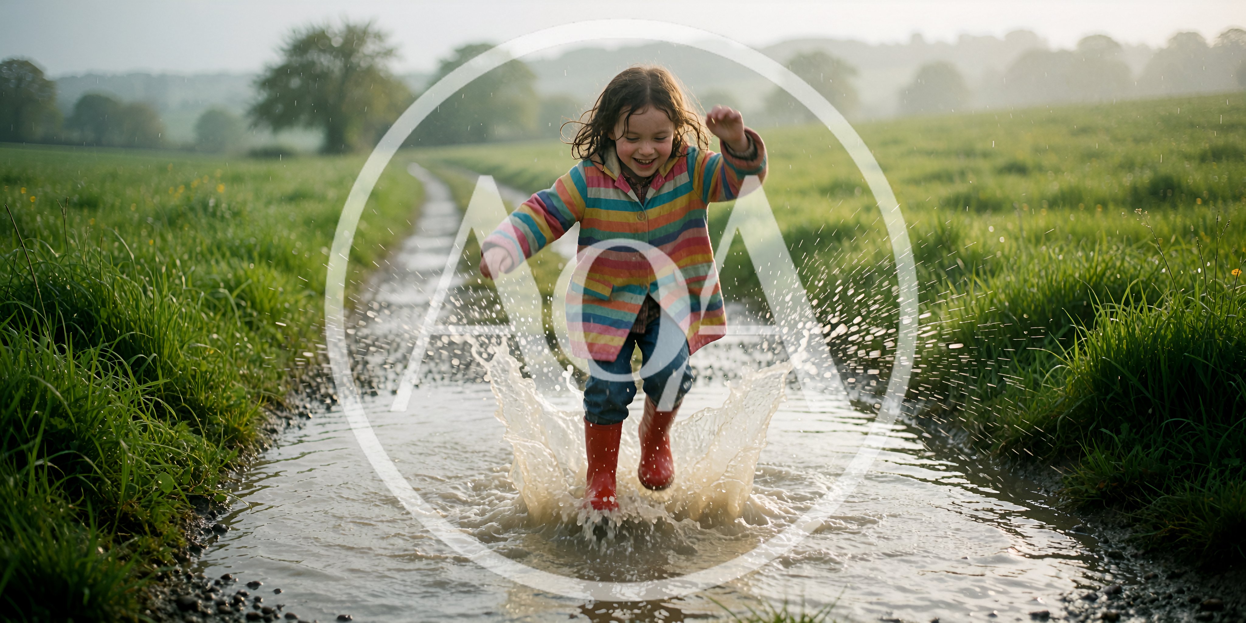 Young Girl Jumping in Muddy Puddle