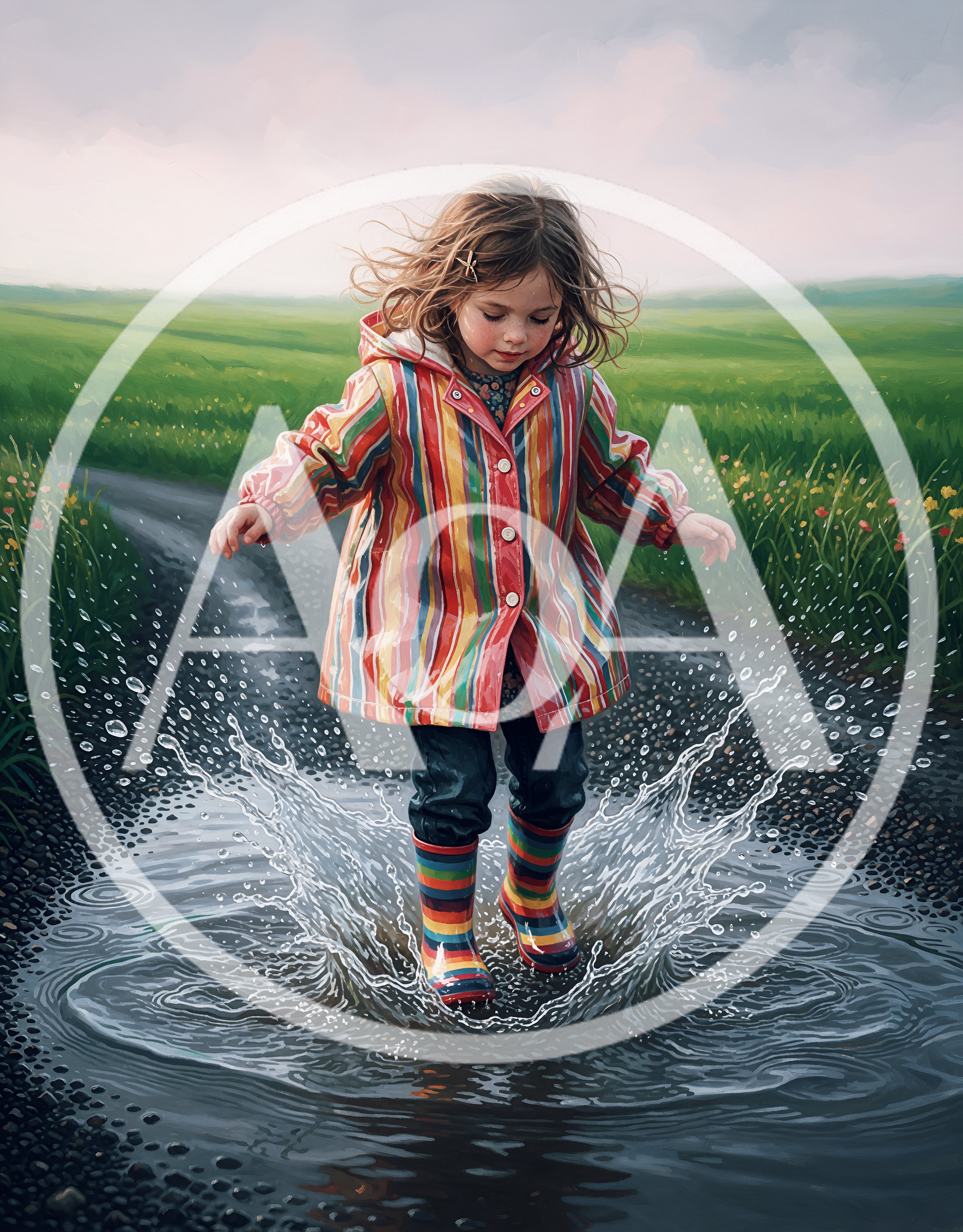 Young Girl Jumping in a Puddle