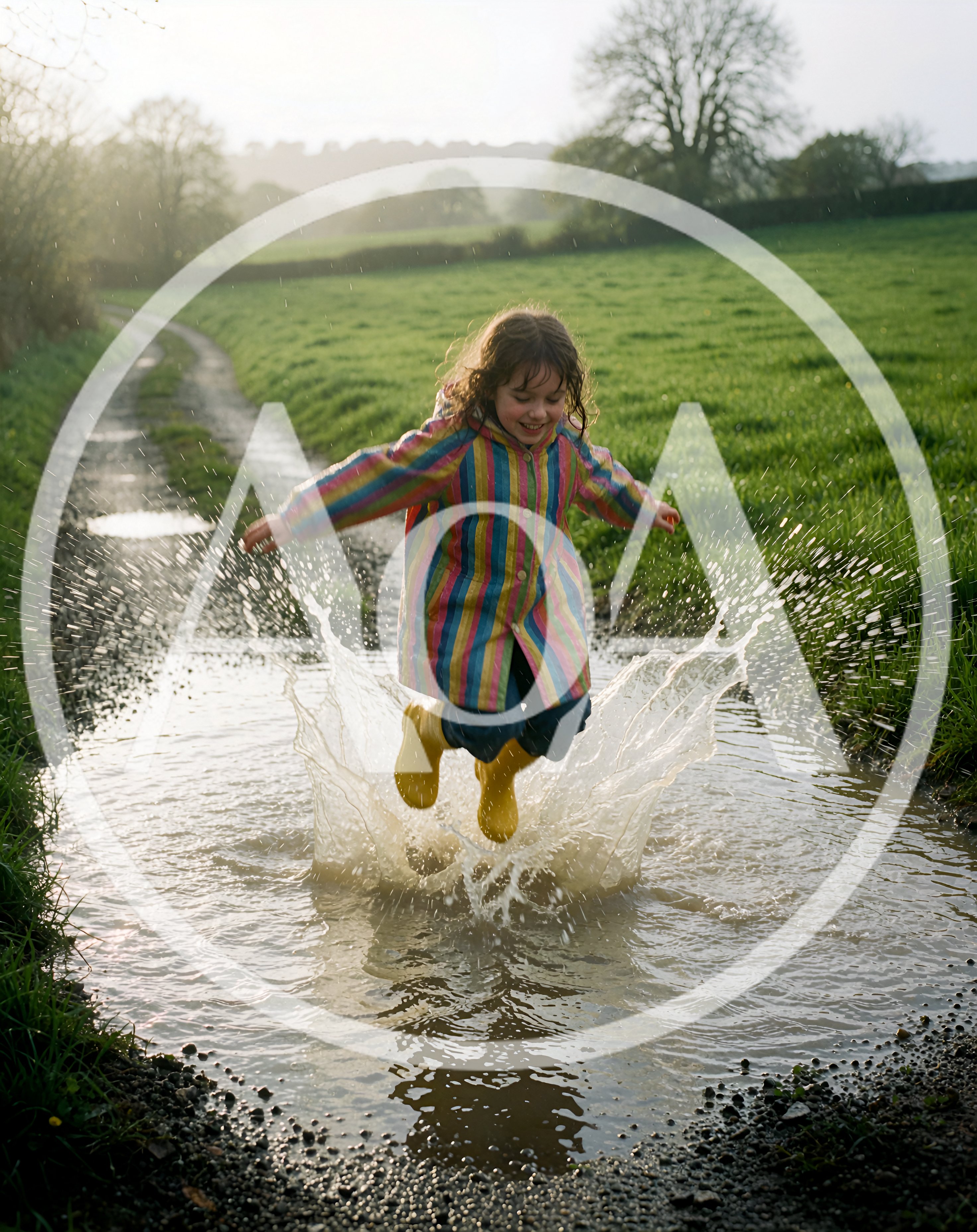 Young Girl Jumping Into A Muddy Puddle