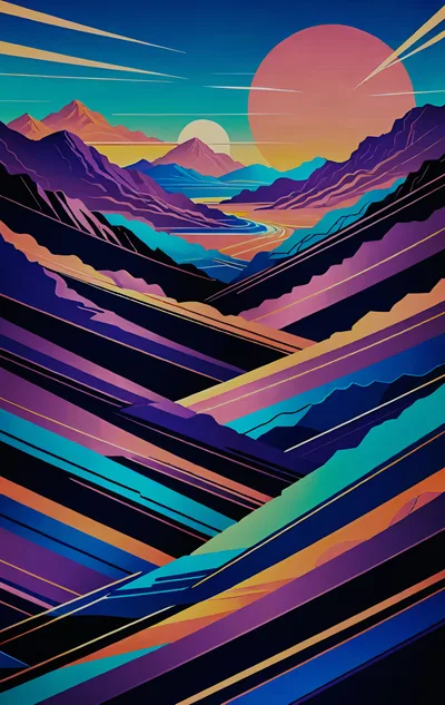 Abstract Geometric Mountain Landscape Digital Art