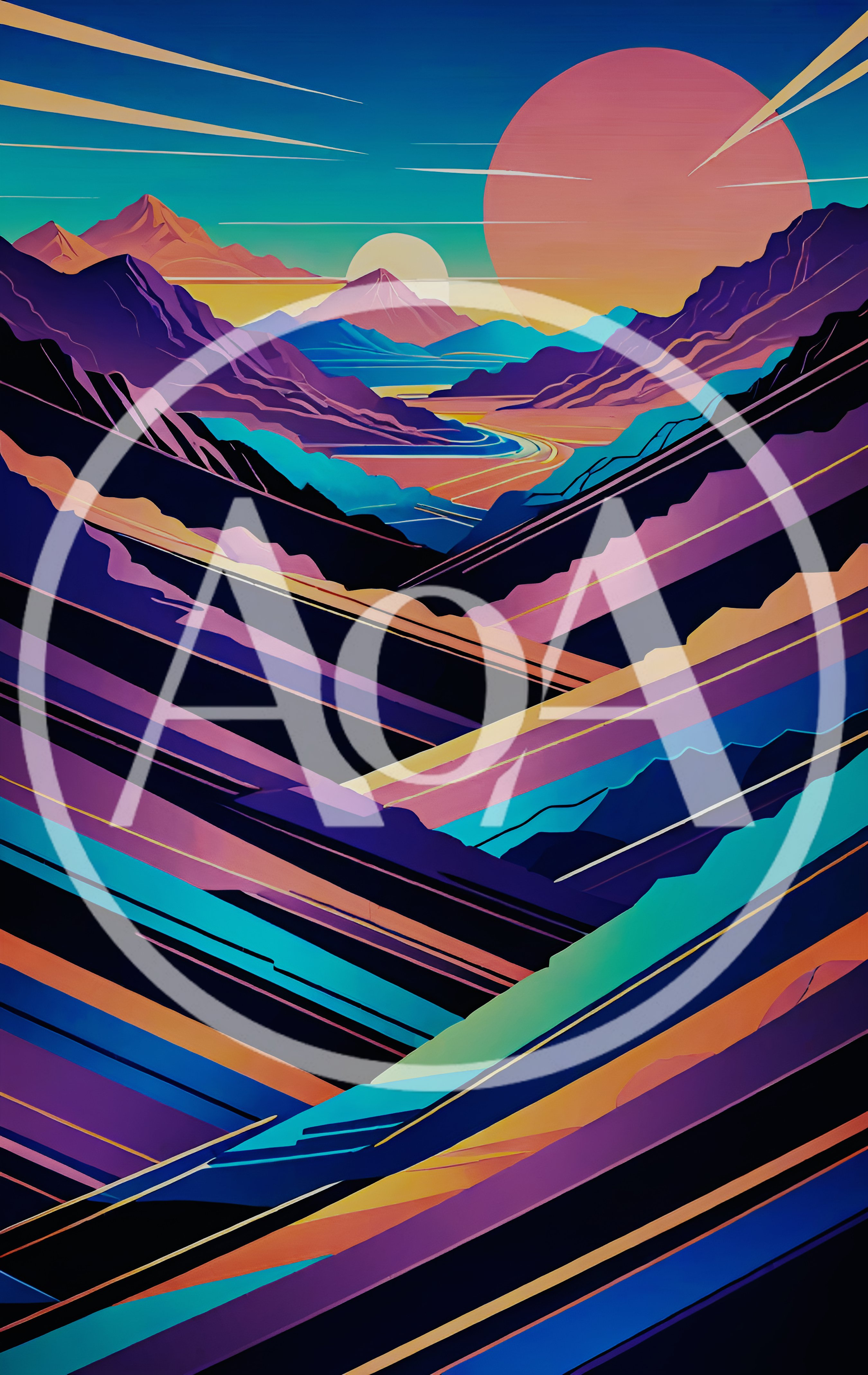 Abstract Geometric Mountain Landscape Digital Art
