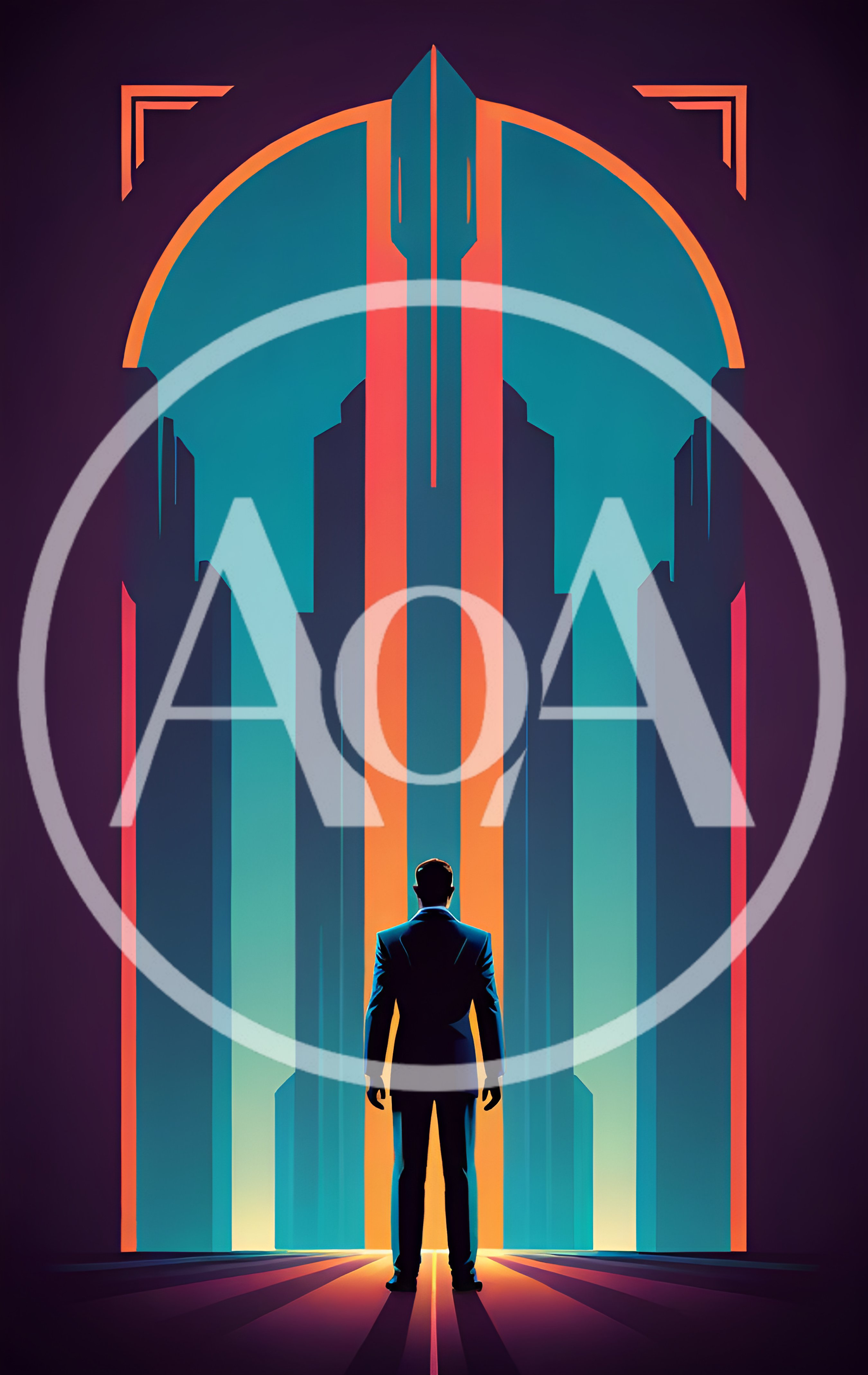 Businessman Standing Before A Futuristic Art Deco Cityscape