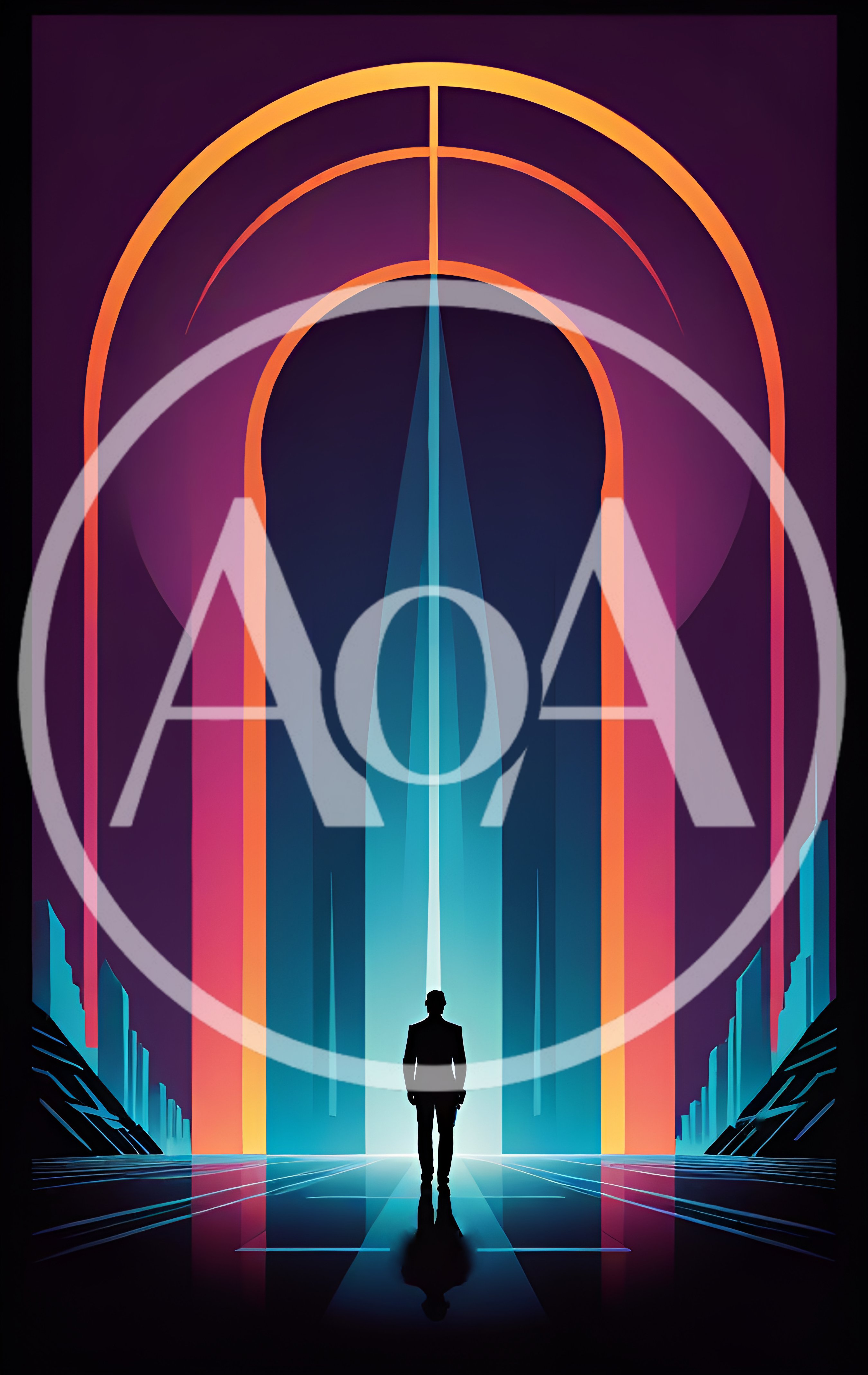 Silhouette Of A Man Standing Before A Futuristic Portal