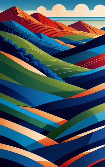 Abstract Stylized Mountain Landscape Digital Illustration