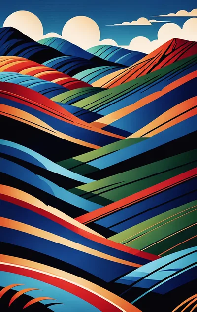 Abstract Colorful Rolling Hills Landscape Illustration