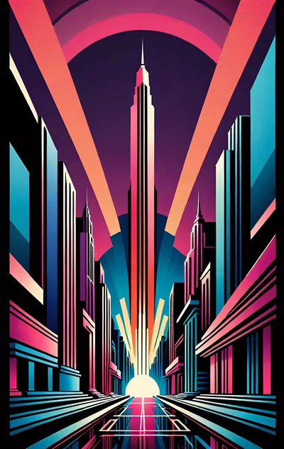 Art Deco Style Cityscape With Central Skyscraper