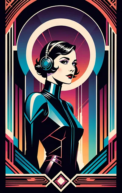 Art Deco Style Portrait Of A Woman With Headphones