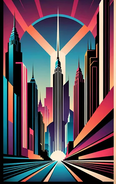 Art Deco Style Futuristic Cityscape Illustration