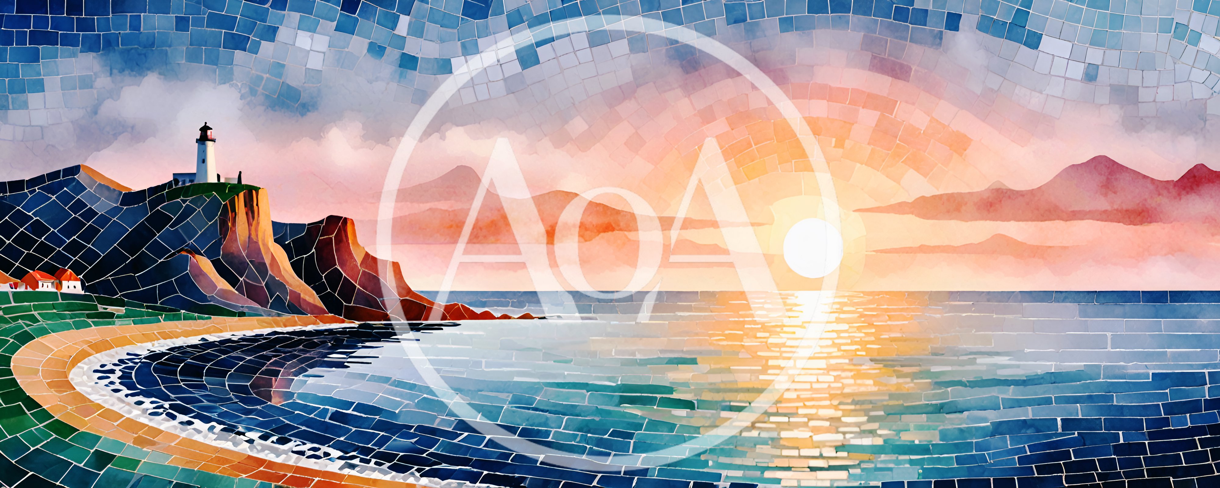 Mosaic Style Lighthouse Landscape At Sunset