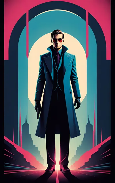 Stylized Secret Agent Standing In A Futuristic City