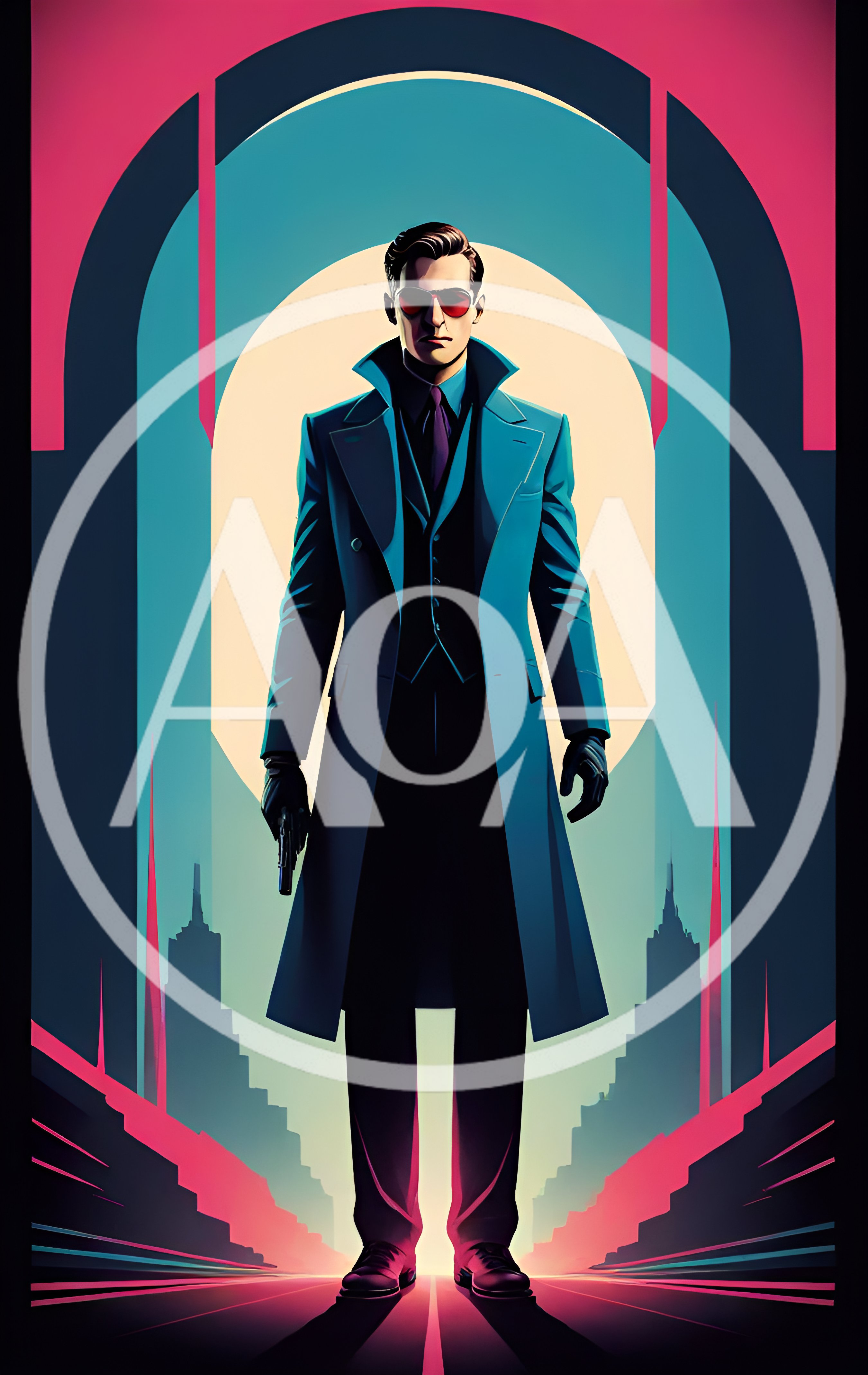 Stylized Secret Agent Standing In A Futuristic City