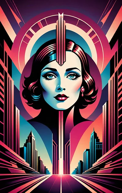 Art Deco Style Portrait of a Woman in Cityscape