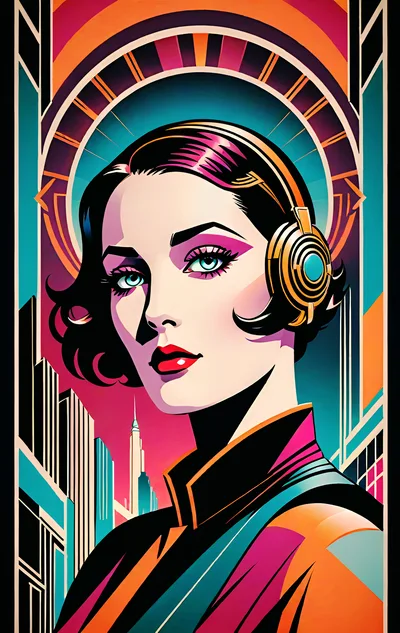 Art Deco Style Portrait Of A Woman With Headphones