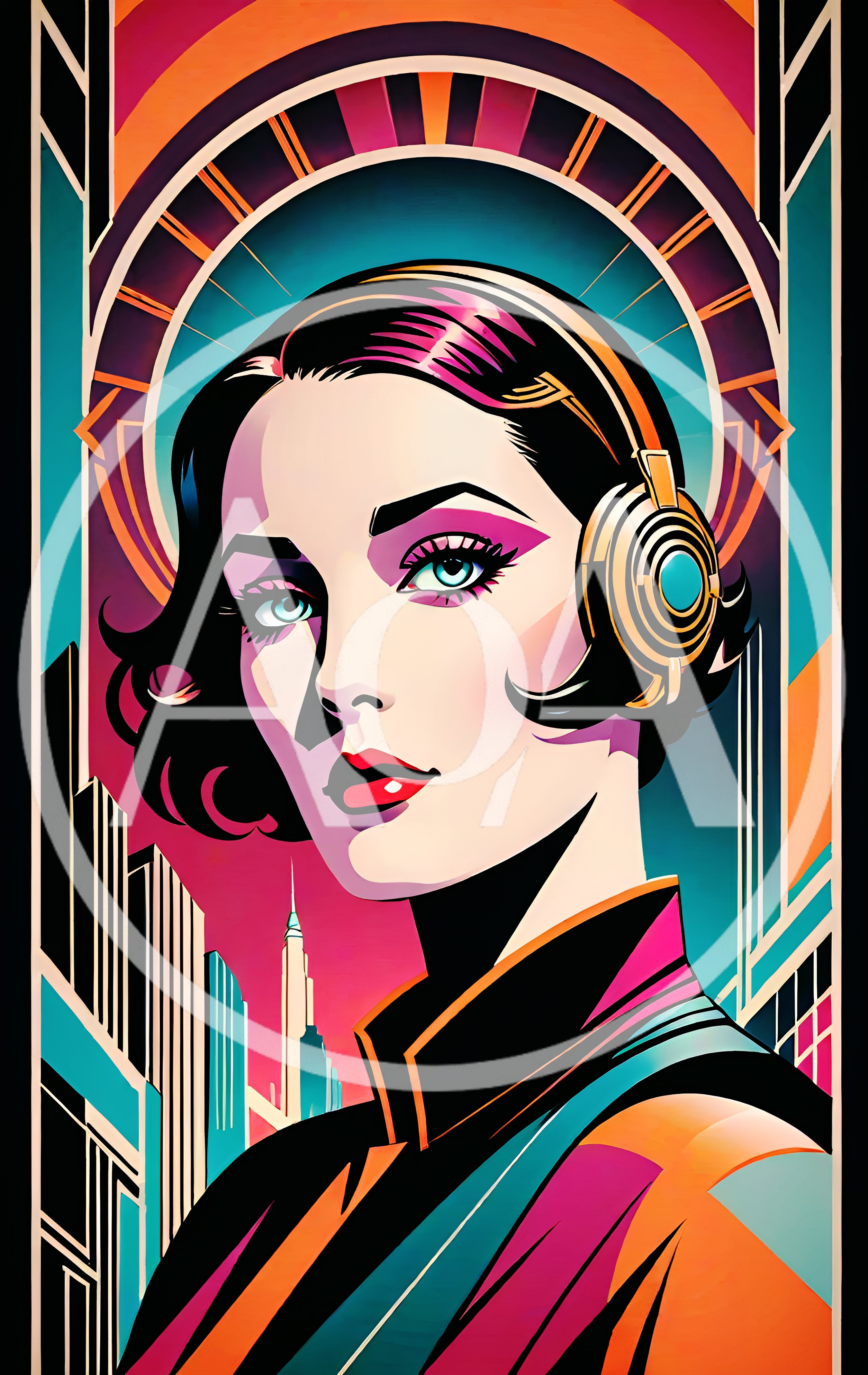 Art Deco Style Portrait Of A Woman With Headphones