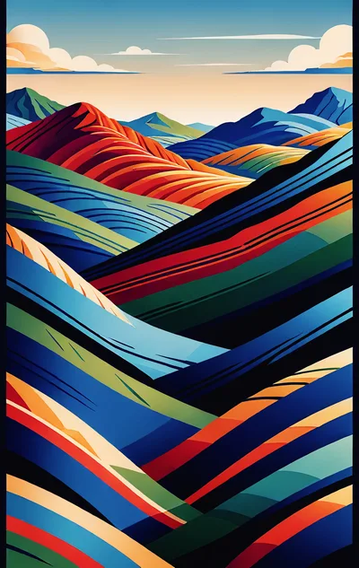 Abstract Stylized Mountain Landscape Digital Illustration