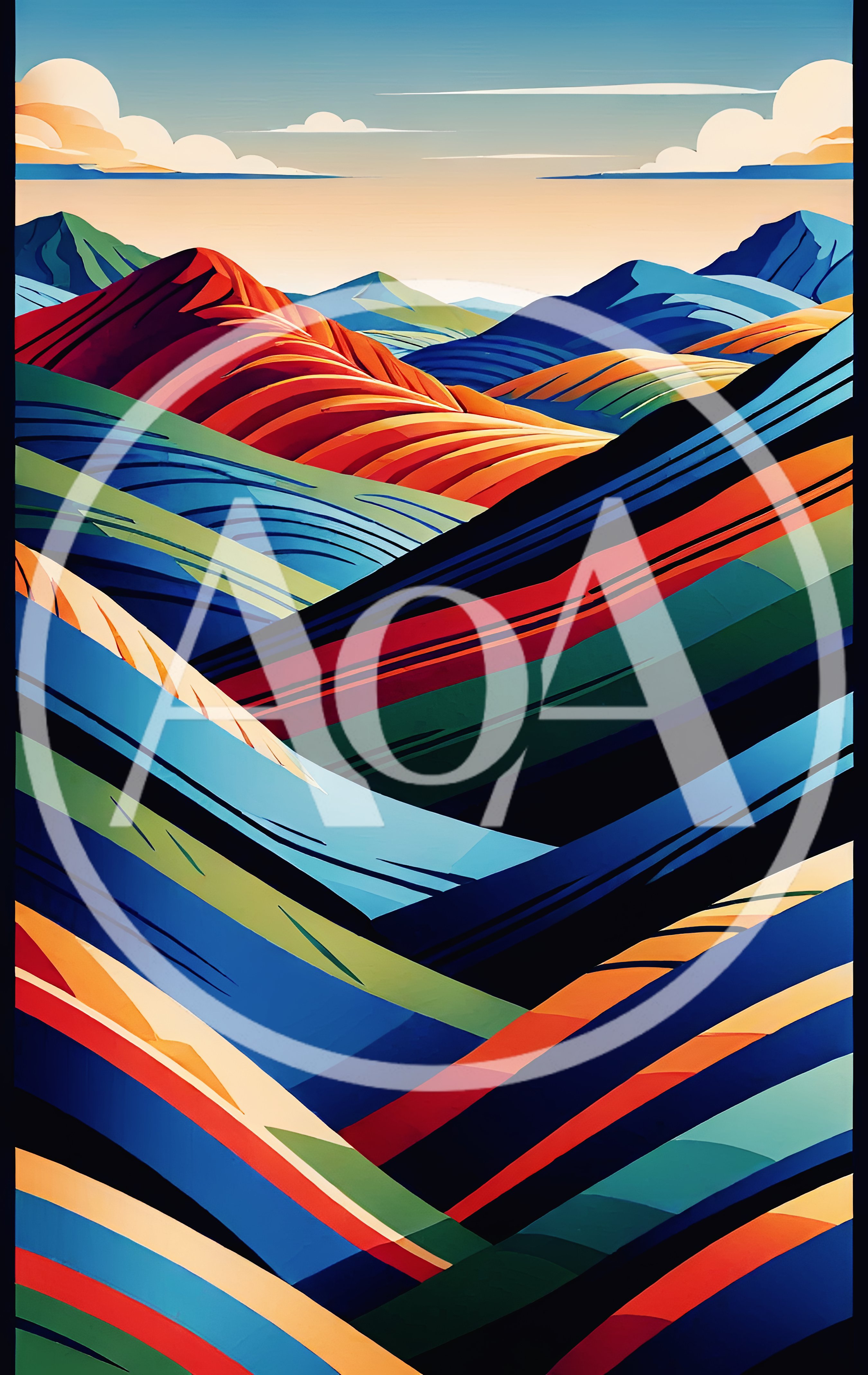 Abstract Stylized Mountain Landscape Digital Illustration