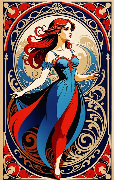 Art Nouveau Illustration Of A Woman In A Flowing Dress