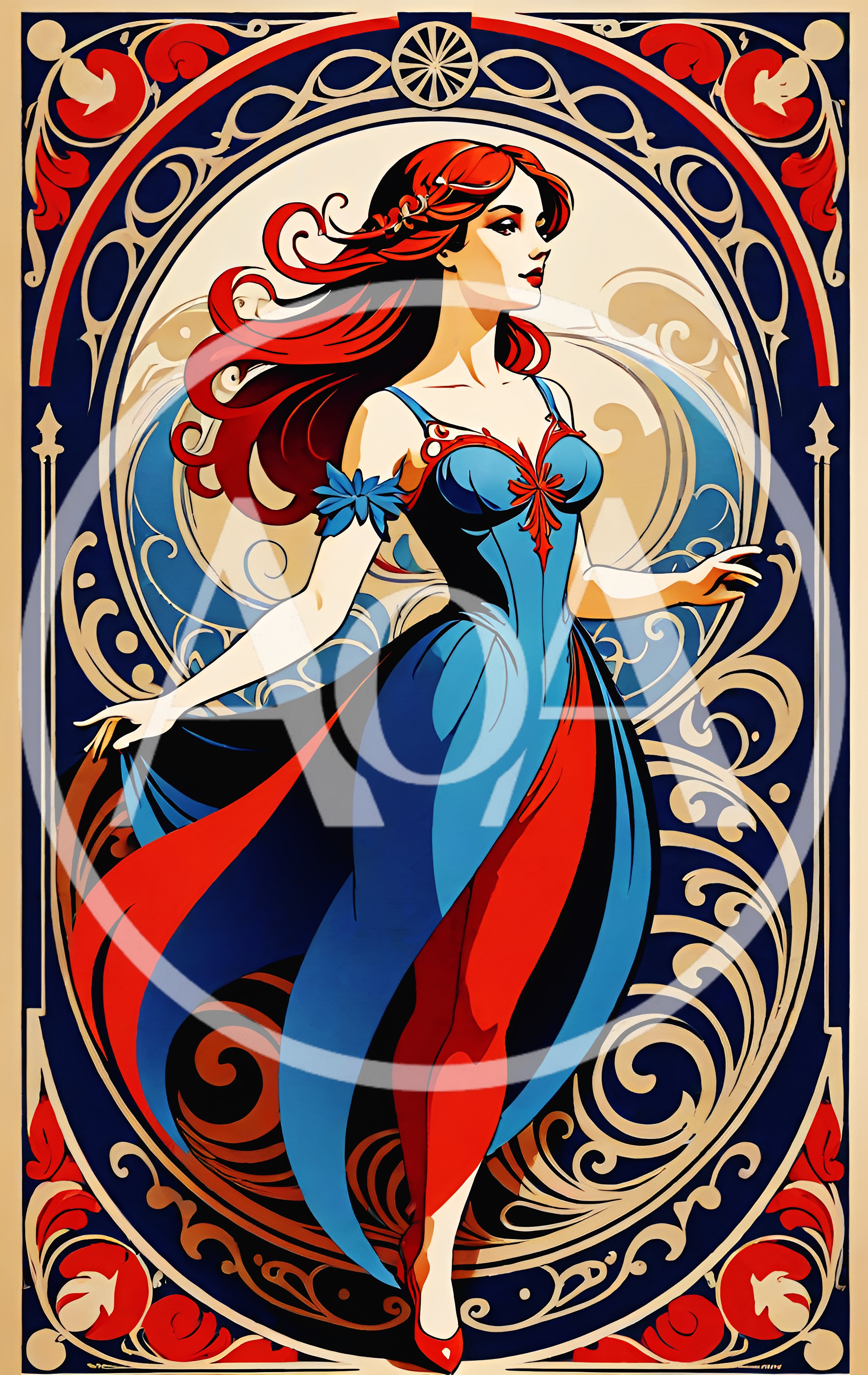 Art Nouveau Illustration Of A Woman In A Flowing Dress
