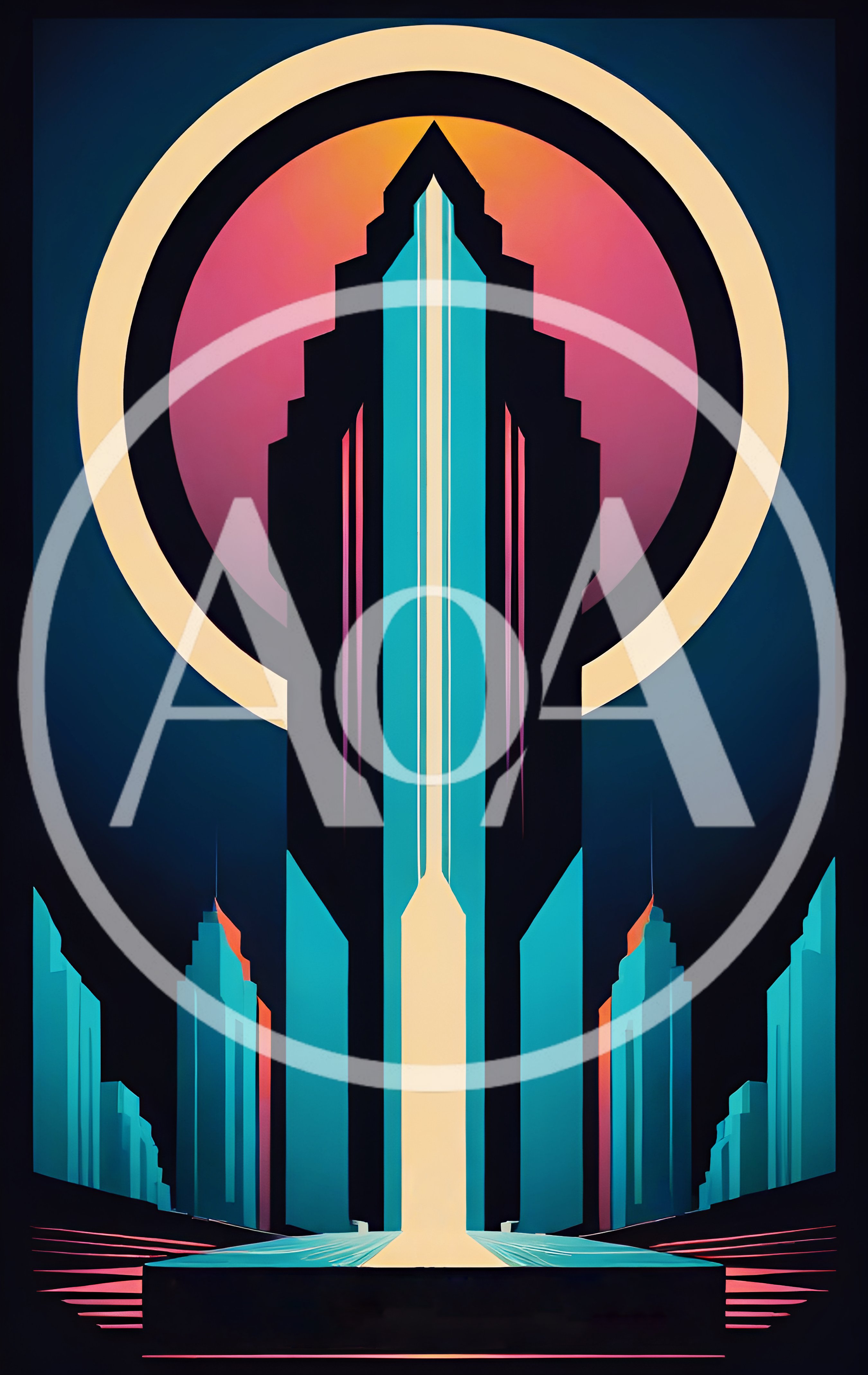 Art Deco Style Futuristic Skyscraper Cityscape Illustration
