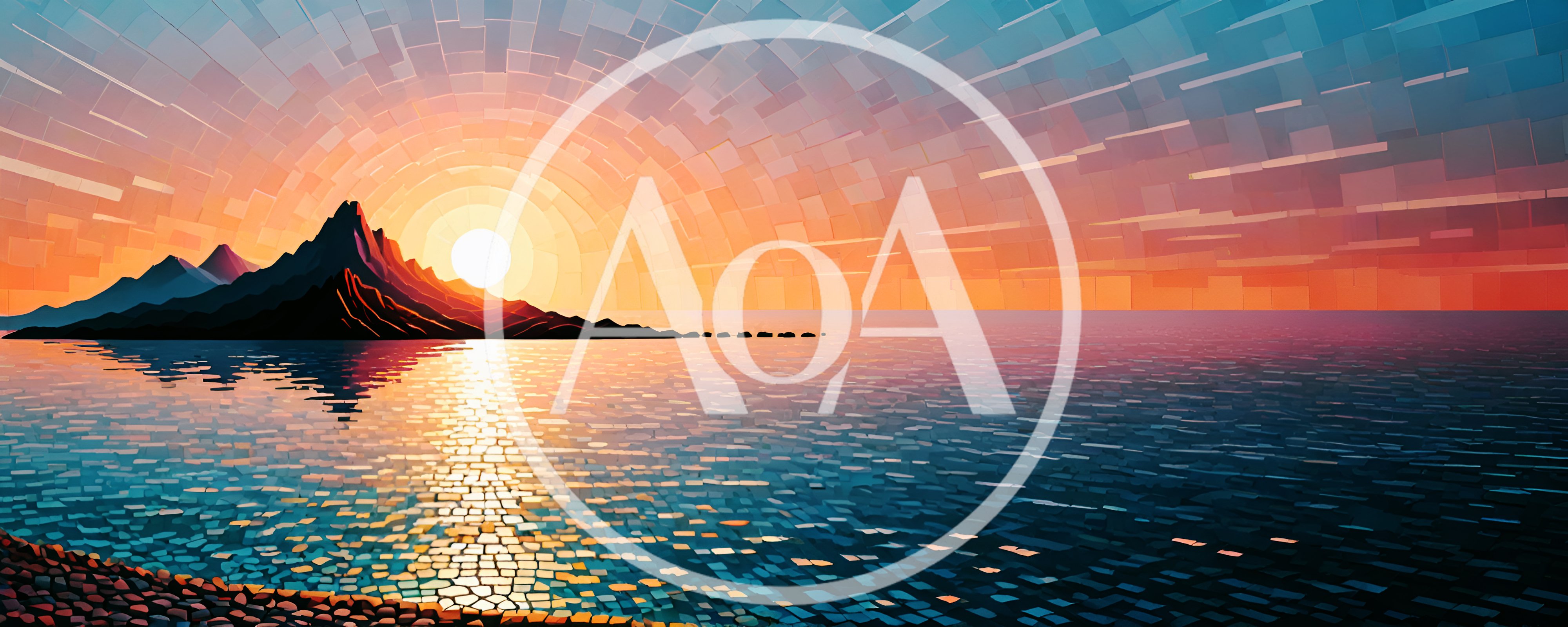 Abstract Mosaic Style Sunset Over Ocean Landscape