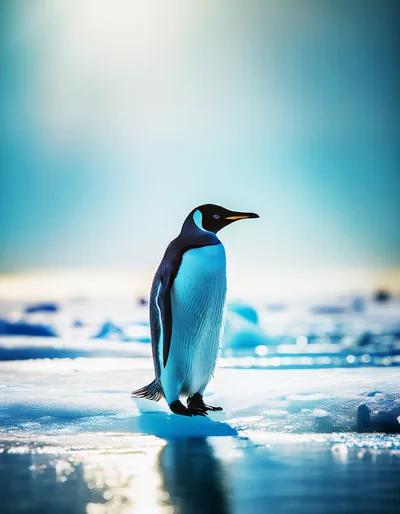 Emperor Penguin Standing On Antarctic Ice Shelf
