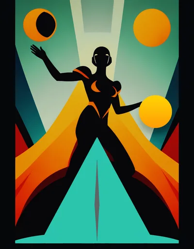 Art Deco Style Silhouette Of A Celestial Goddess