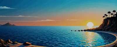 Tropical Coastal Sunset Over Calm Ocean Waters
